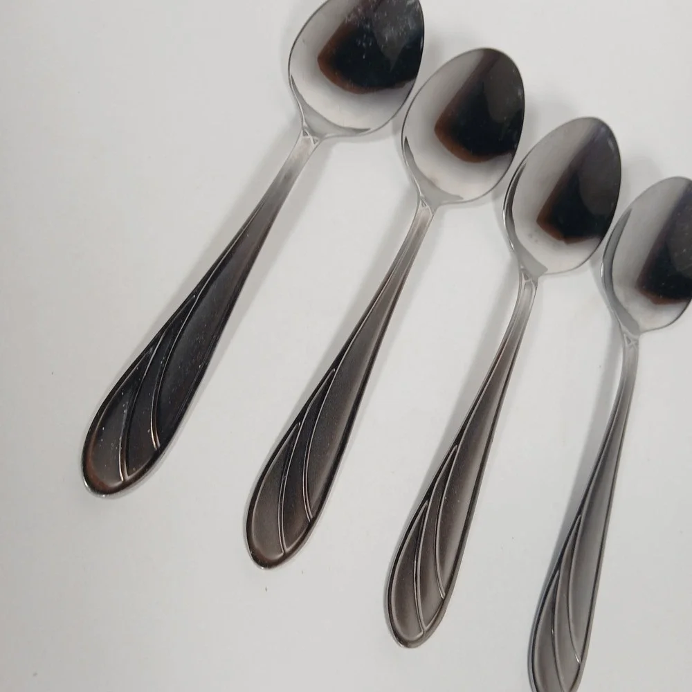 (4) Cambridge Medina Soup Spoon Stainless Steel Silverware Glossy Satin Frosted